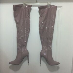 Patent Over-the-Knee Stiletto Boots in Mauve